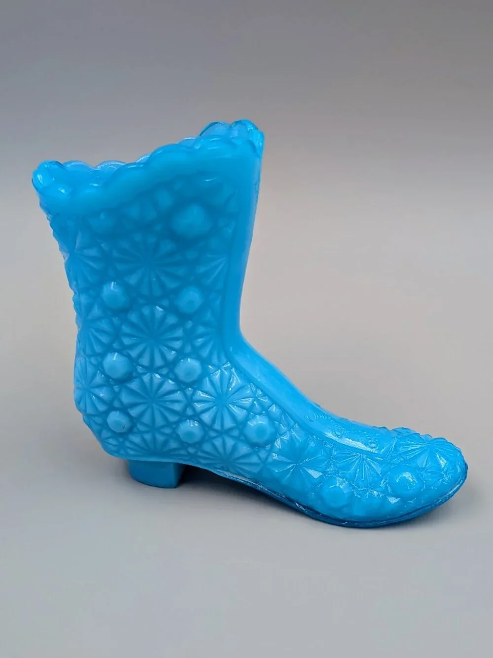 Vintage Fenton Turquoise Blue Victorian Style Glass Boot Figurine